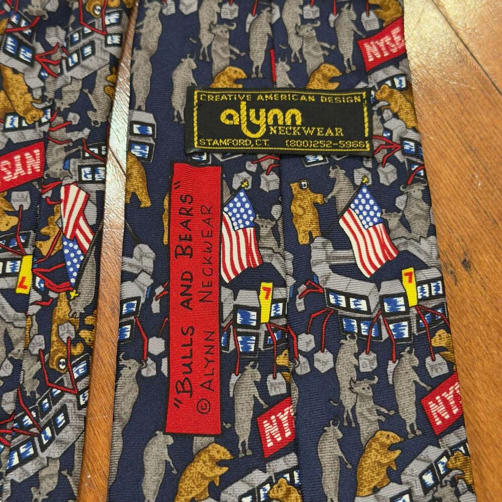 Alynn Neckwear Bulls and Bears Stock Market Themed Silk Necktie